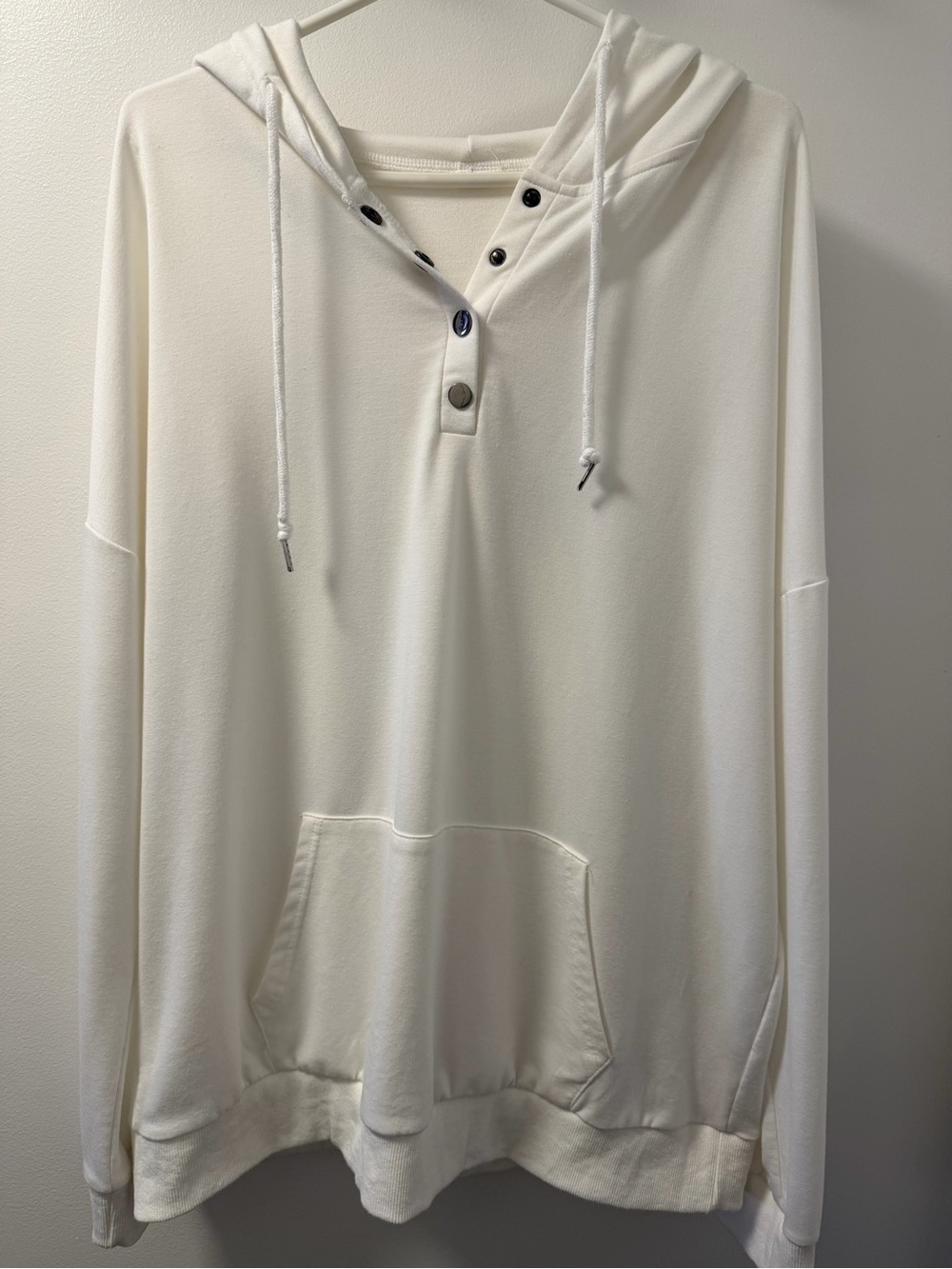 Men’s Boutique White Quarter-Button Oversized Hoodie - Size 2XL